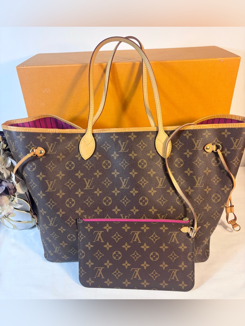 Louis Vuitton Monogram Neverfull Tote with Pink Trim